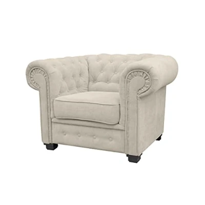 Image of Chesterfield Style Corner Sofa Set 3+2 Seater Armchair Cream Fabric (Armchair)
