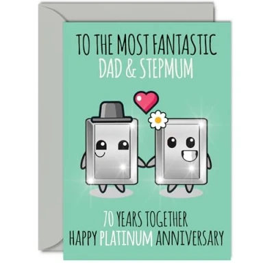 Image of Cute Platinum Anniversary Card for Dad &amp; Step Mum 70 Years Together Happy 70th Wedding Cards Dad, A5 Greeting Seventieth Anniversaries