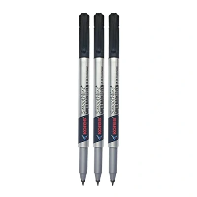 Image of Kores SmoothPlus Permanent Markers, Fine Tip, BLACK, Pack of 3, CD DVD OHP Multi Marker Pens, Waterproof Ink, PATEL Black Ball Pen