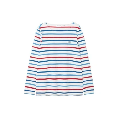 Image of LightHouse Womens Causeway Breton Top Ladies Long Sleeved Cotton Stretch Tee Red Teal Stripe 18
