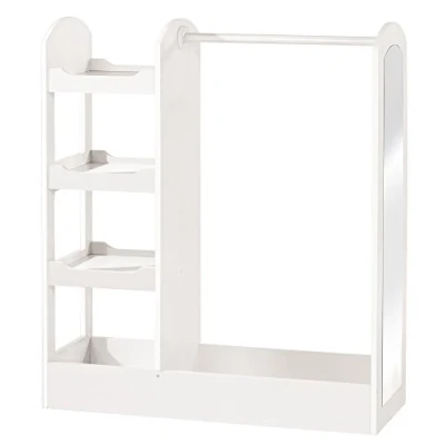 Image of Roba Children’s Clothes Rail with Shelves and Large Mirror, White Wooden Finish
