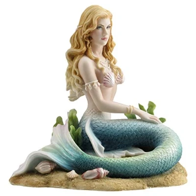 Image of Veronese Design 6 3/4 Inch Enchanted Song Mermaid Sitting on The Ocean Floor Resin Hand Painted Statue