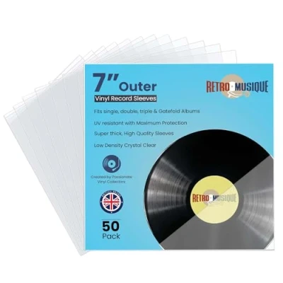 Image of Retro Musique Super Thick Pack of 50 x 7 Inch Vinyl Sleeves Crystal Clear Outer Record Made from Durable Polyethylene Non Split