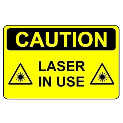 Image of Caution laser in use safety sign Self adhesive sticker (200mm x 150mm)