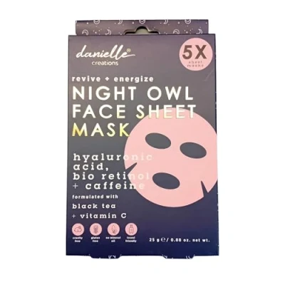Image of Upper Canada Night Owl Sheet Face Mask Hylauronic Acid, Bio Retinol + Caffeine 5 Pack Danielle Creation