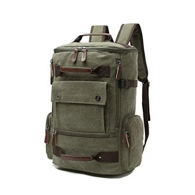 Image of Canvas Backpack, Casual Backpack Unisex Vintage Rucksack Hiking Travel Bag Laptop School Student Satchel Trekking Camping Green