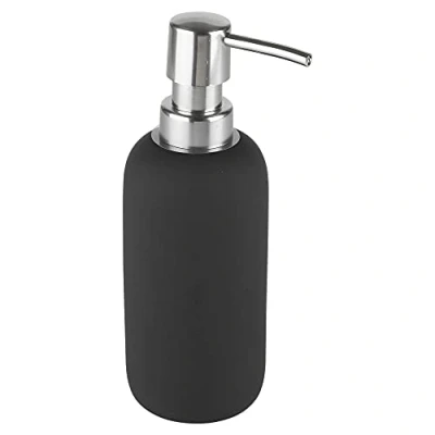 Image of URBNLIVING 3pcs Ceramic Matt Colour Matching Bathroom Dispenser Tumbler Toilet Brush Set (Black, Soap Dispenser)