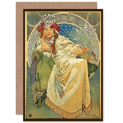 Image of Wee Blue Coo ALPHONSE MUCHA PRINCESS HYACINTH 1911 OLD MASTER PAINTING GREETINGS CARD