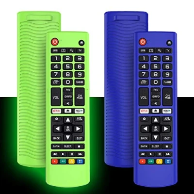 Image of 2Pack Silicone Case for LG AKB75095307 AKB75375604 AKB74915305 Remote, Alquar Shockproof Anti Lost Remote Cover Holder Skin Sleeve Protector Smart TV Control (Glow Green+Blue)