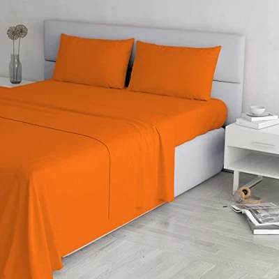 Image of Italian Bed Linen Elegant Set (Flat 250x300, Fitted Sheet 170x200cm+2 Pillowcases 52x82cm), Orange, DOUBLE