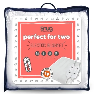 Image of Snug Snuggle Up Perfect for Two Electric Blanket Double Heated Underblanket with Dual Control One Each Half, 3 Heat Settings, Overheat Protection and Fitted Straps