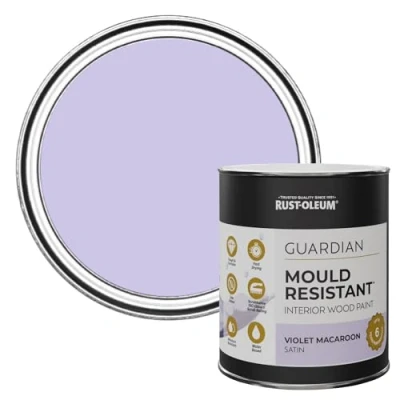 Image of Rust Oleum Purple Guardian Mould Resistant Interior Wood Paint in Satin Finish Violet Macaroon 750ml