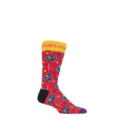 Image of 1 Pair Multi Queen &#039;Radio Ga Ga&#039; Combed Cotton Socks Unisex 4 7 Happy