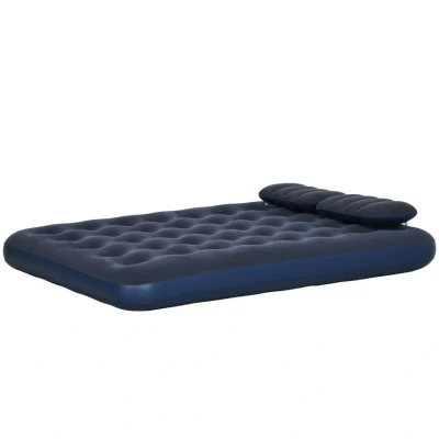 Image of Outsunny King Size Air Bed with 2 Pillows, Hand Pump, Inflatable Mattress Flocked Surface for Guest, Camping, Travel, 203 x 152 22cm