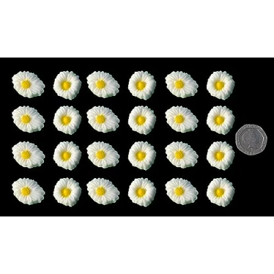 Image of 24 x Edible 3D 22mm Daisies Daisy Flowers icing toppers, cake cupcakes decorations (White)