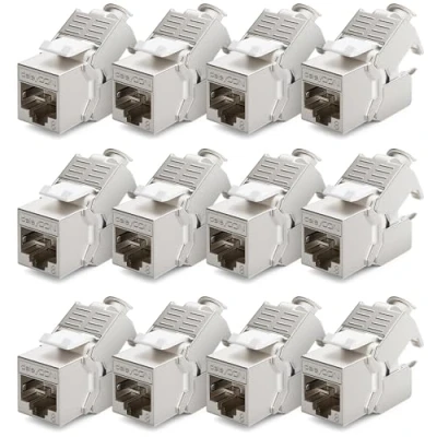 Image of deleyCON 12x CAT 8 Keystone Jack Module Patch Cable Network Optimal for CAT8 CAT7 CAT7a Installation Connector STP Shielding RJ45 Panel Holder Extension