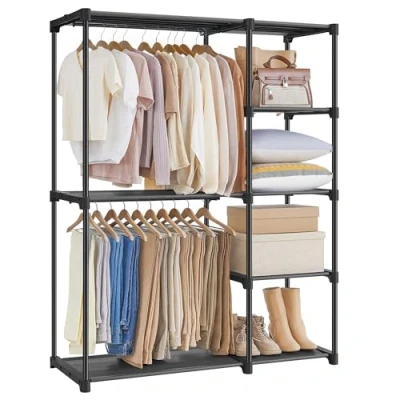 Image of SONGMICS Freestanding Wardrobe, Foldable Closet, Coat Rack with Clothes Rails, Rack, Open Storage Organiser, Cloakroom, Bedroom, 43 x 112 165 cm, Black RYG24BK