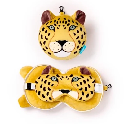 Image of Relaxeazzz Leopard Round Plush Travel Pillow &amp; Eye Mask Sleep Masks Kids Accessories For Sleeping Airplane Flight Plane Neck Pillows