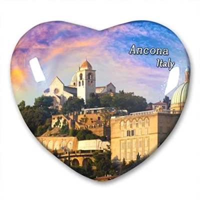 Image of Italy Ancona Fridge Magnet Refrigerator Stickers Collection Decorative Travel Souvenir Heart Shaped Crystal Glass