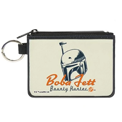 Image of Buckle Down Star Wars Wallet, Zip Clutch, The Book of Boba Fett Bounty Hunter Helmet Ivory, Canvas, Fett, 8 Inches x 5 Inches, Casual