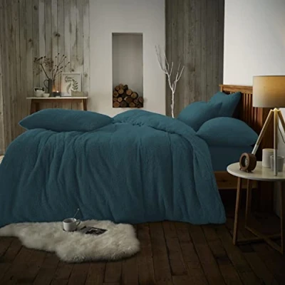 Image of Gaveno Cavailia Teddy Fleece Luxurious Duvet Cover Sets Super Soft Warm and Cosy Bedding (Teal, Double Set)