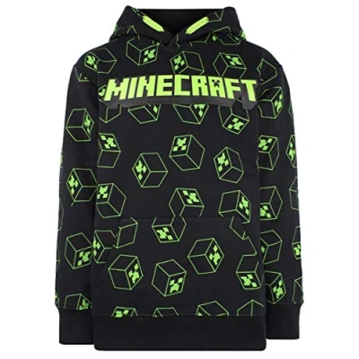 Image of Minecraft Clothes Boys Patterned Hoodie 100% Cotton Black Green Creeper (7 8 Years)
