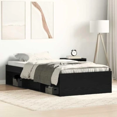 Image of vidaXL Bed Frame Black Oak Engineered Wood Single with Storage 90x190 cm Modern Bedroom Furniture