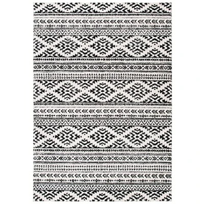 Image of SAFAVIEH Boho Chic Rug for Living Room, Dining Bedroom Tulum Collection, Short Pile, in Ivory and Black, 122 X 183 cm