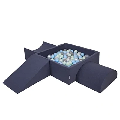 Image of KiddyMoon Foam Playground For Kids With Square Ballpit (200 Balls ∅ 7Cm/2.75In) Soft Obstacles Course And Ball Pool Made In EU, Darkblue:Lgreen/Yellow/Turquoi/Orange/Dpink/Purple