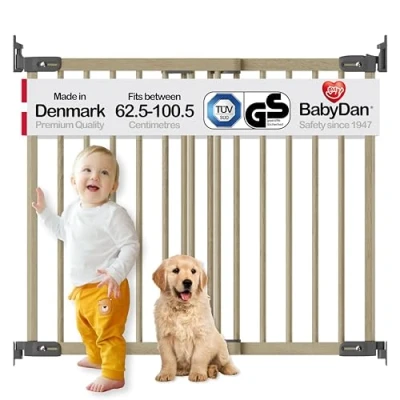 Image of BabyDan Silkeborg, Covers openings between 69 106.5 cm/27.2 41.9 inches, Extendable and Flexible Stair Gate/Baby Gate/Safety Gate, Wood, Made in Denmark (Pet Gate/Dog gate)