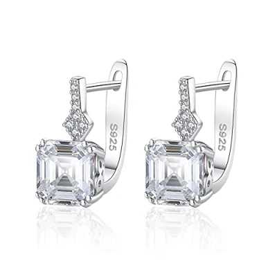 Image of KristLand 925 Sterling Silver White Gold Plated Leverback Earrings with Square Cubic Zirconia Jewelry Gifts for Women Ladies Girls