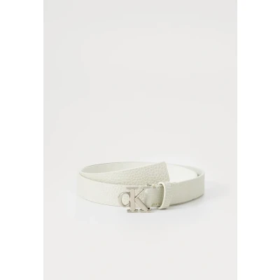 Image of Calvin Klein Jeans Monogram Placque Buckle 25MM Belt, Women&#039;s, Size: 44, Silver birch/tumbled