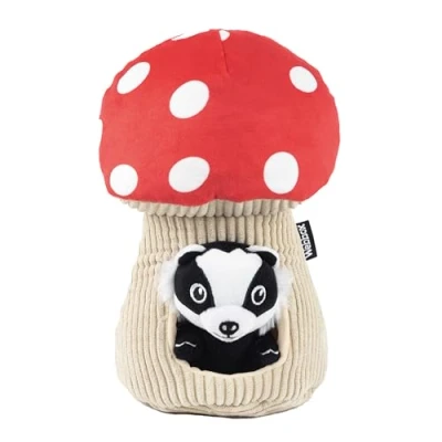 Image of Webbox Basil the Badger &amp; Mushroom House Dog Toy Plush with Interactive Treat Hiding Puzzle
