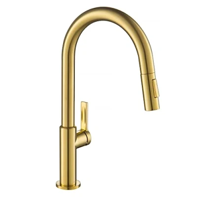 Image of KRAUS Oletto Single Handle Pull Down Kitchen Faucet in Spot Free Brushed Brass, KPF 2820BB