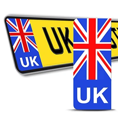 Image of 2 x Vinyl UK Badge Car Number Plate Self adhesive Stickers GB Union Jack Decals QV 9
