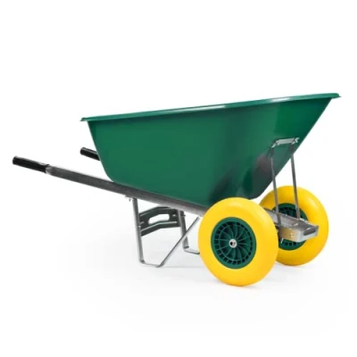 Image of KCT 200L XL Twin Wheel Wheelbarrow Green Heavy Duty Garden/Stable Yard/Builders Barrow with Puncture Proof Tyres