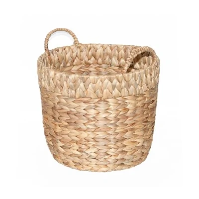 Image of Wickerfield Water Hyacinth Woven Round Storage Laundry Basket Wicker Gift Hamper with Handle Large Home Blanket Bathroom Toy Organizer (Large)