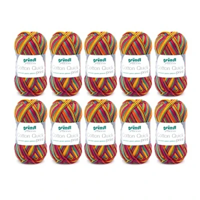 Image of Gründl Knitting Yarn, Cotton, Carnival Multicolour, 10 x 50g