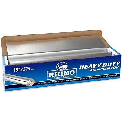 Image of Rhino Aluminum Heavy Duty Foil 18 x 525 sf Roll, 25 Microns Thick Commercial Grade &amp; Extra Thick, Strong Enough for Food Service Industry (Pack of 1)