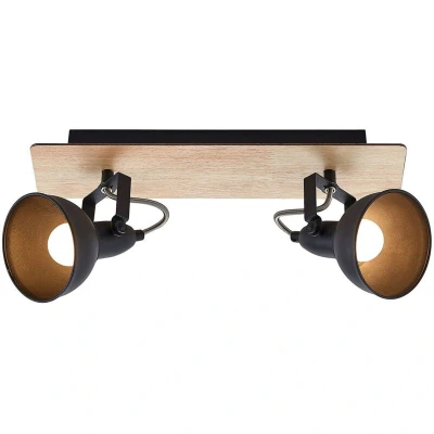 Image of Lindby Aylis ceiling lamp, 2 bulb, 40 cm, black, wood, E14