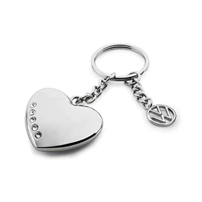 Image of Volkswagen 7E9087010A Key Ring Heart 3D with Swarovski Stones Silver Zinc Injection Moulded VW Classic 60 x 20, chrome, standard size,