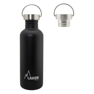 Image of LAKEN Unisex Adult Heavy Duty Stainless Steel Bottle 1 Litre Black with Vintage Lid