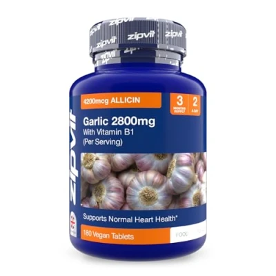 Image of Garlic Tablets 1400mg, 2100mcg Allicin per Tablet with Added Vitamin B1. Supports Heart Health. 180 Vegan Tablets. 6 Months Supply.