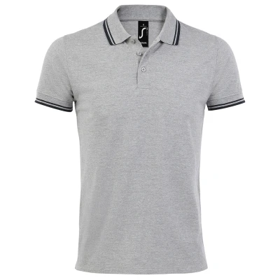 Image of SOLS Mens Pasadena Tipped Short Sleeve Pique Polo Shirt (Heather Grey/Navy) Multicolour Cotton Size Medium