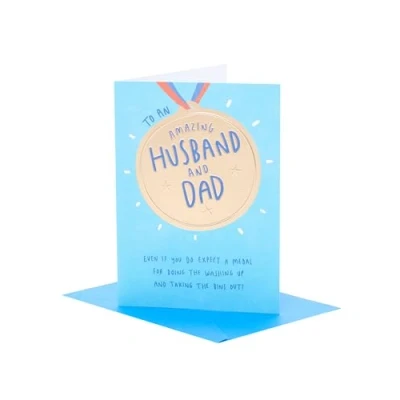 Image of UK Greetings Father&#039;s Day Card for Husband/Dad Gold Medal Design