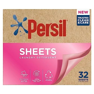 Image of Persil Bio degradable Laundry Detergent sheets washing with naturally derived stain removers easy to use, carry and store 32