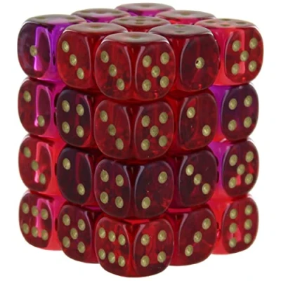 Image of Chessex Dice Set 12mm Gemini: Translucent Red Violet/Gold Block Dungeons and Dragons D &amp; DND TTRPG Includes 36 D6