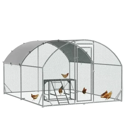 Image of PawHut Walk In Chicken Run Coop with Cover, Activity Shelf, Outdoor Poultry House Cage for 6 12 Chickens, Ducks, Rabbits, Yard and Farm Use, 2.8 x 3.8 2m
