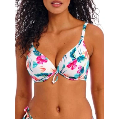Image of Freya Womens Palm Paradise Low Plunge Bikini Top White Polyamide Size 34FF