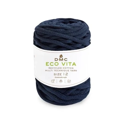 Image of DMC Eco Vita 12, Crochet Knitting Macrame Yarn, Deep Dark Blue (74), 250g